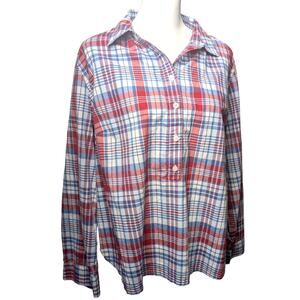 Talbots Women's Cotton Shirt Pull-Over 1/2 Button Red Blue Plaid Size‎ 2X Summer